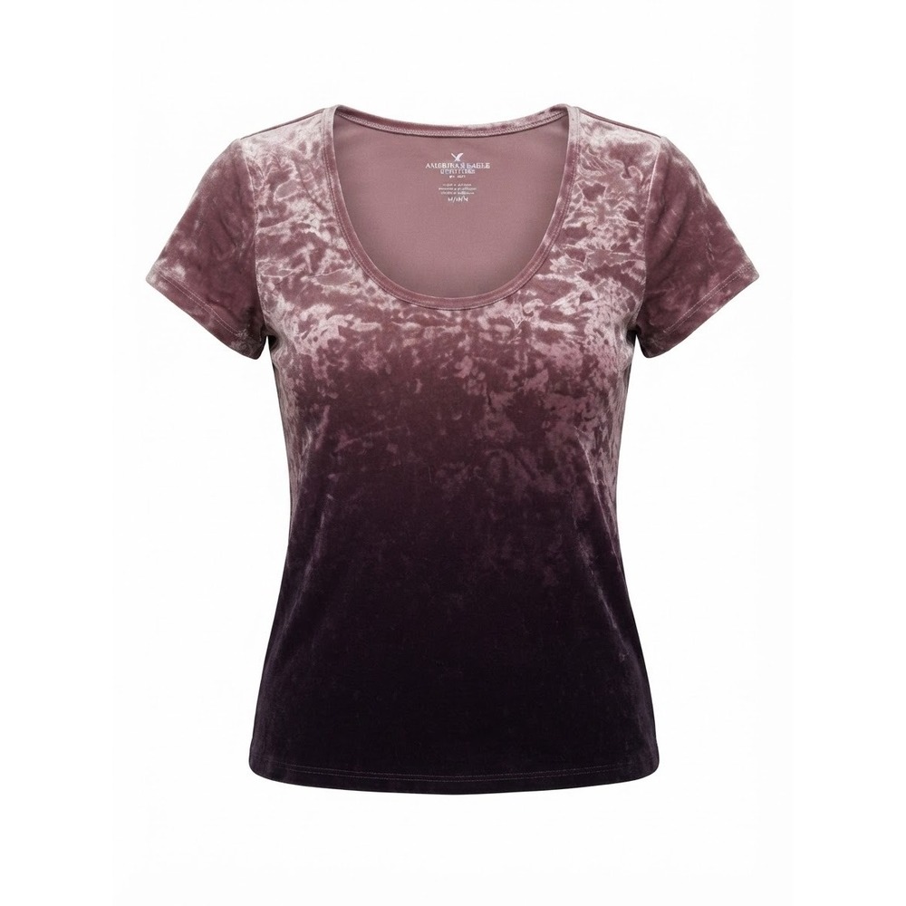 American Eagle Crushed Velvet Top Women Size M Purple Ombre Scoop Neck Excellent